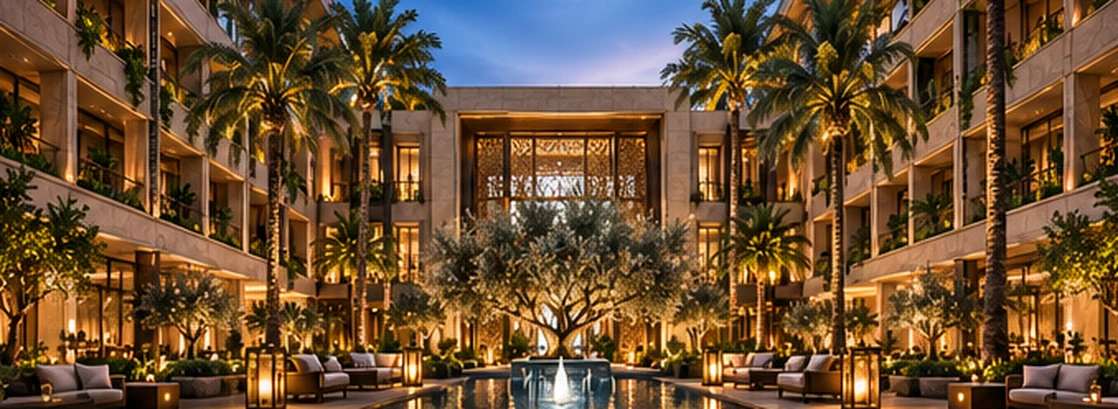 Proposition architecturale du patio avec bassin et végétation